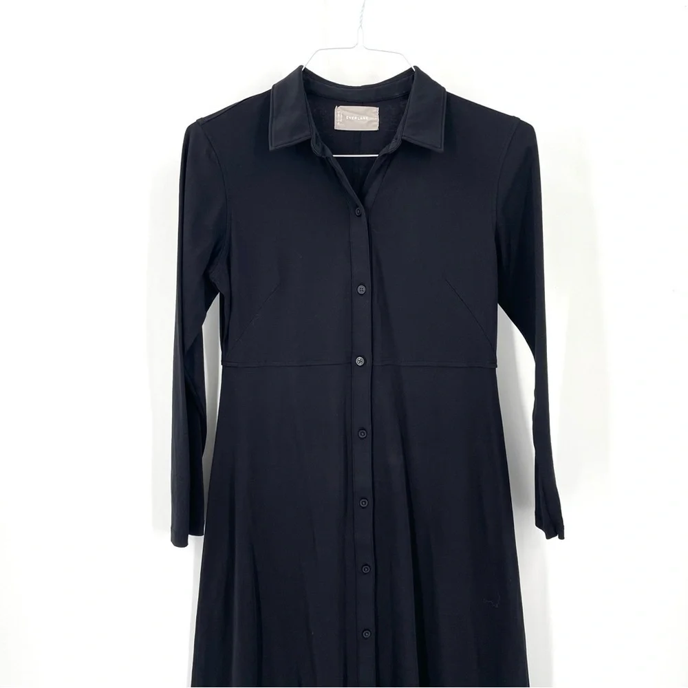 Everlane The Luxe Cotton Button Front Collared Long Sleeve Casual Shirtdress
